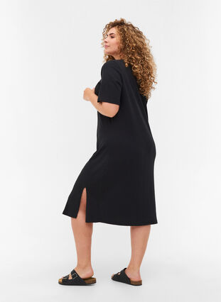 Ribbad klänning med korta ärmar, Black, Model image number 1