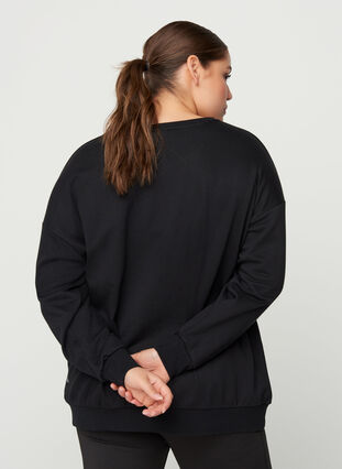 Sweatshirt med printdetaljer, Black, Model image number 1