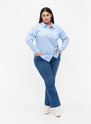 Skjorta i bomullsmix, Blue w. White Stripe, Model image number 2