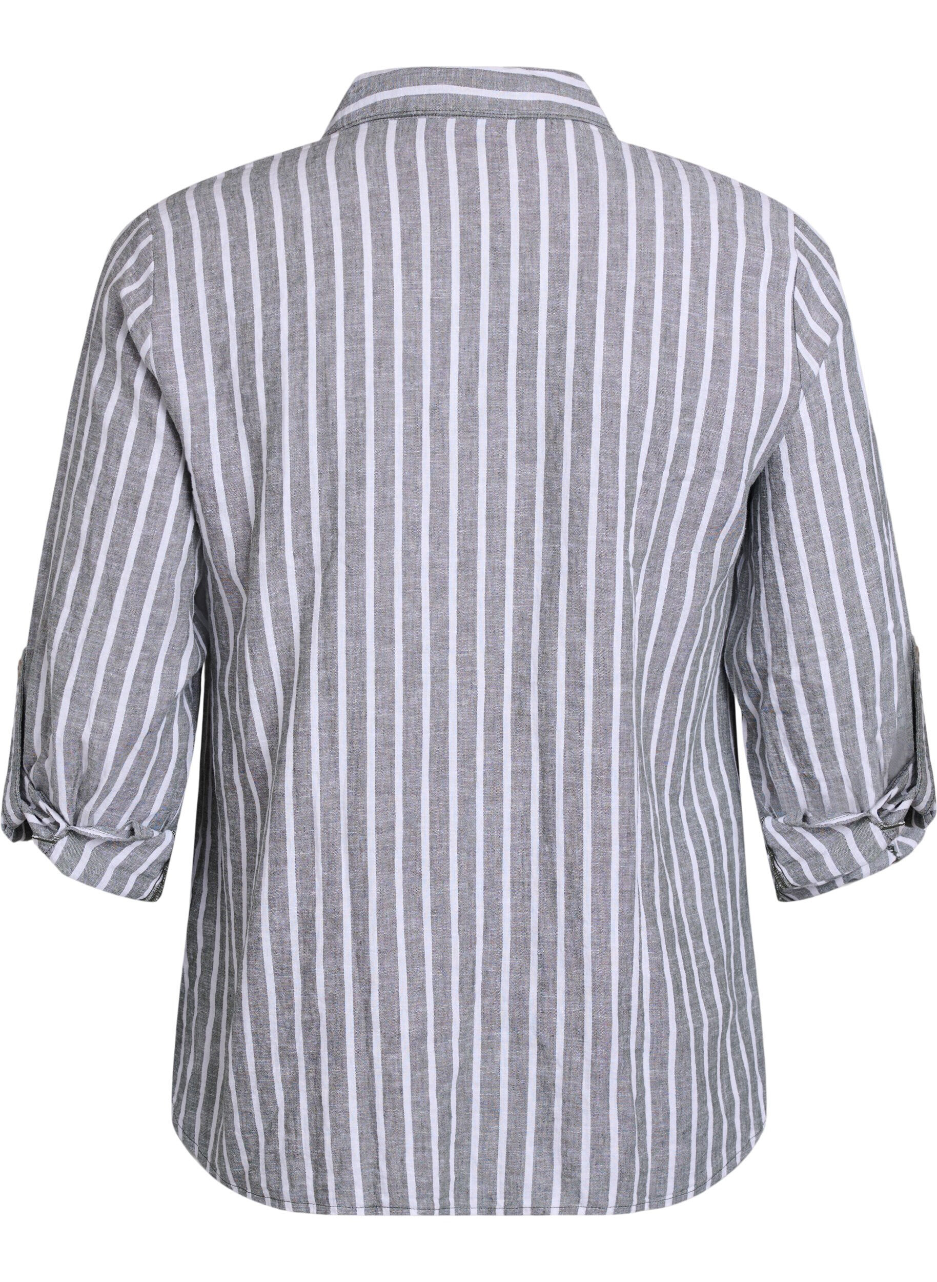 Zizzi Skjorta i linne och viskos med 3/4-&auml;rmar, Gr&ouml;n, Packshot image number 1