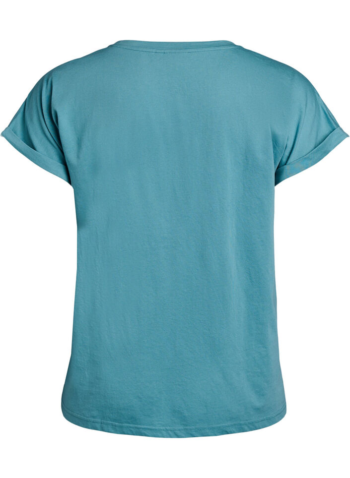 Kort&auml;rmad t-shirt i bomullsblandning, Bl&aring;, Packshot image number 1