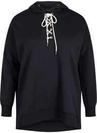 Sweatshirt med huva och kontrastfärgad dragsko, Black