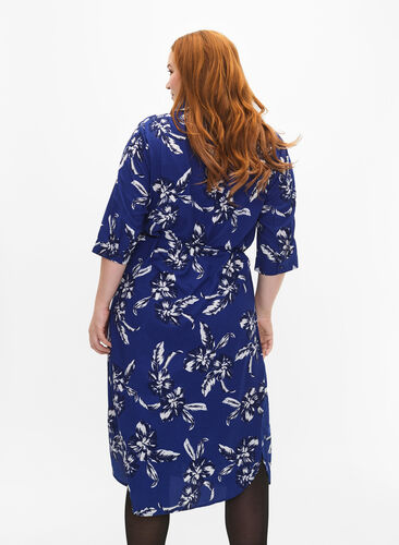 FLASH – Skjortklänning med blommigt tryck, Navy Blazer Flower, Model image number 1