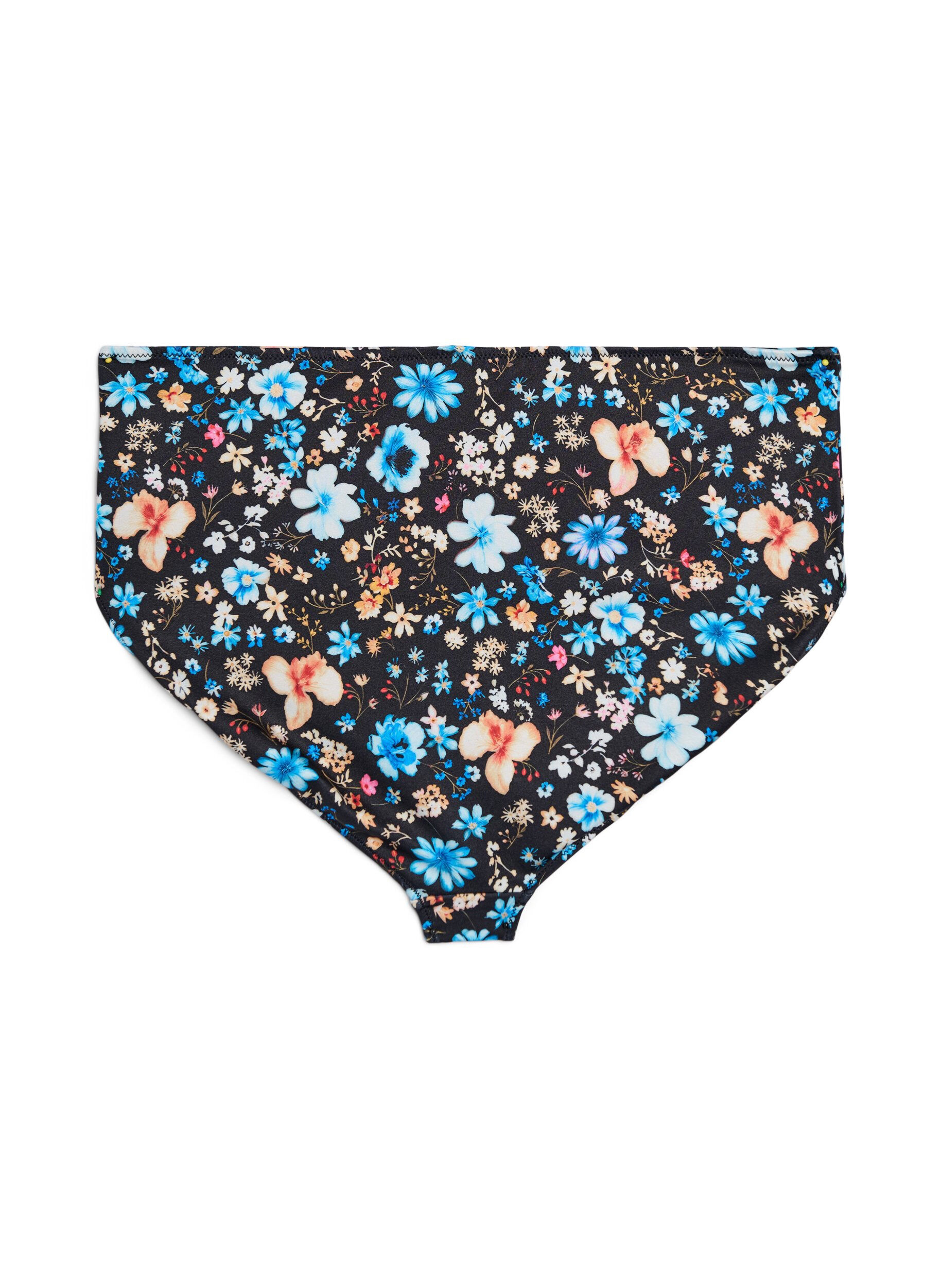 Zizzi Bikinitrosa med h&ouml;g midja och blommigt m&ouml;nster, Bl&aring;, Packshot image number 1
