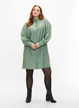 Viskosskjorta klänning med ruffles, Green Bay, Model image number 2