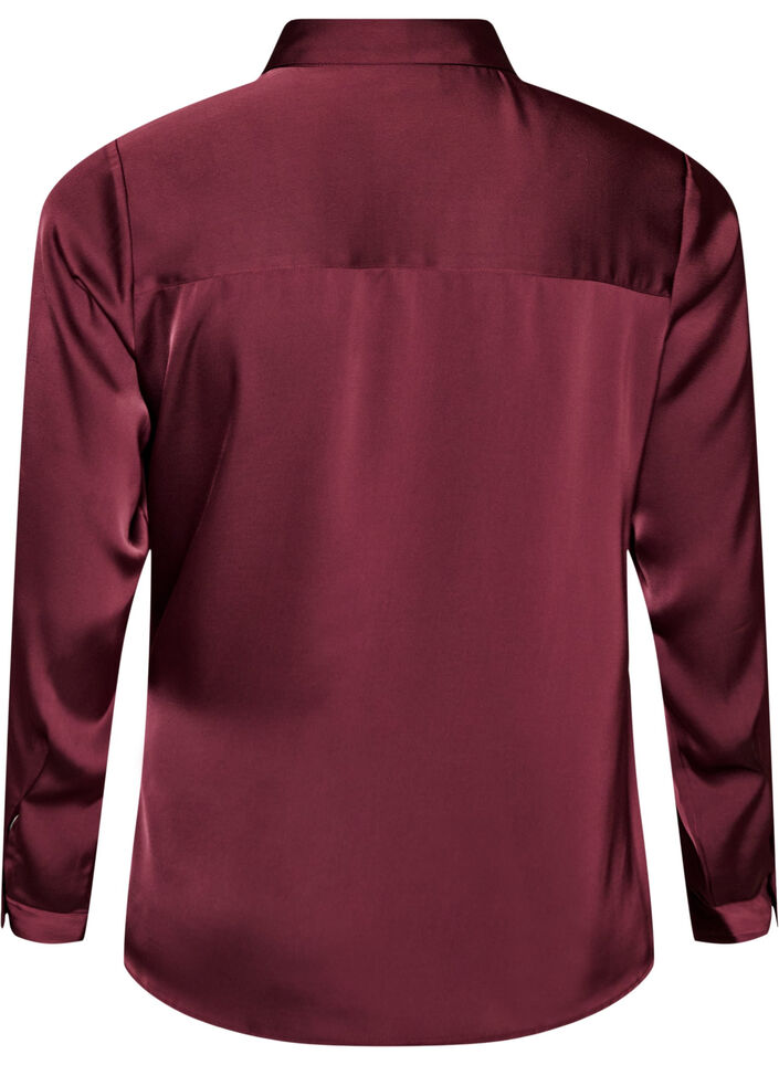 Blus i satinlook med omlotteffekt, R&ouml;d, Packshot image number 1