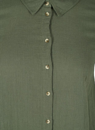 Lång bomullsskjorta med klassisk krage, Thyme, Packshot image number 2