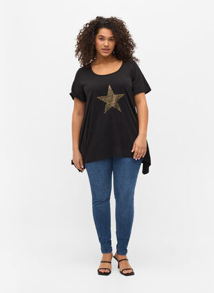 A-linjeformad t-shirt i bomull, Black w. Gold Star, Model image number 2