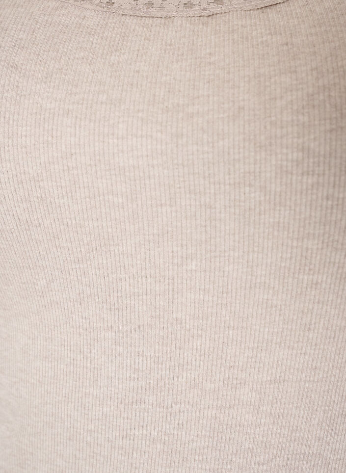 Ribbad topp med spetskant, Beige, Packshot image number 2
