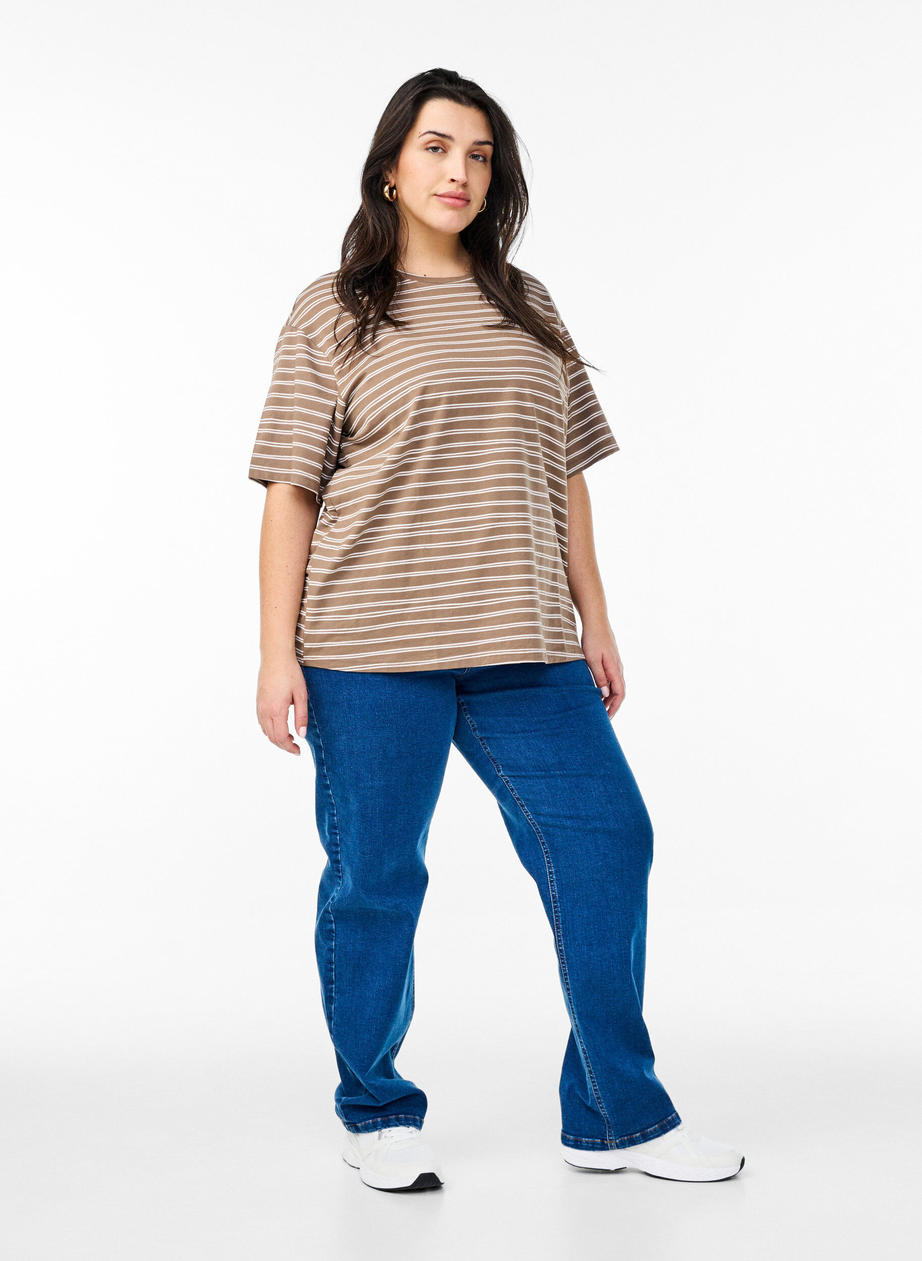 Zizzi Randig t-shirt, Brun, Model image number 1