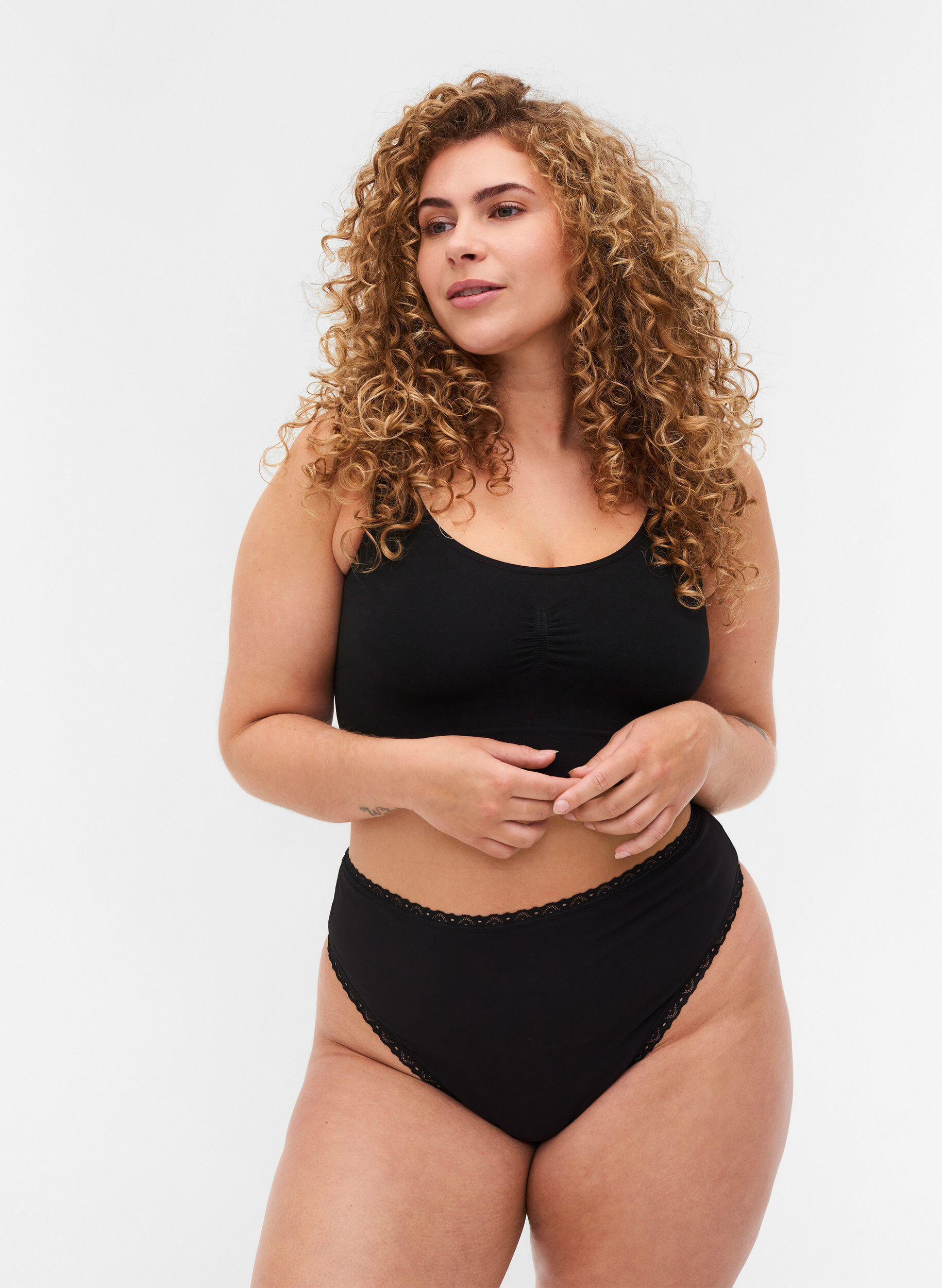 Zizzi 3-pack trosor med spetskanter, Black, Model image number 0