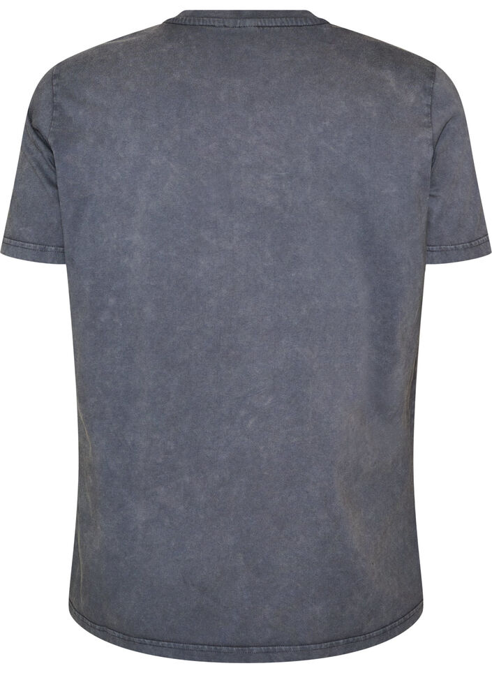 T-shirt i bomull med tryck framtill och en tv&auml;ttad look, Gr&aring;, Packshot image number 1