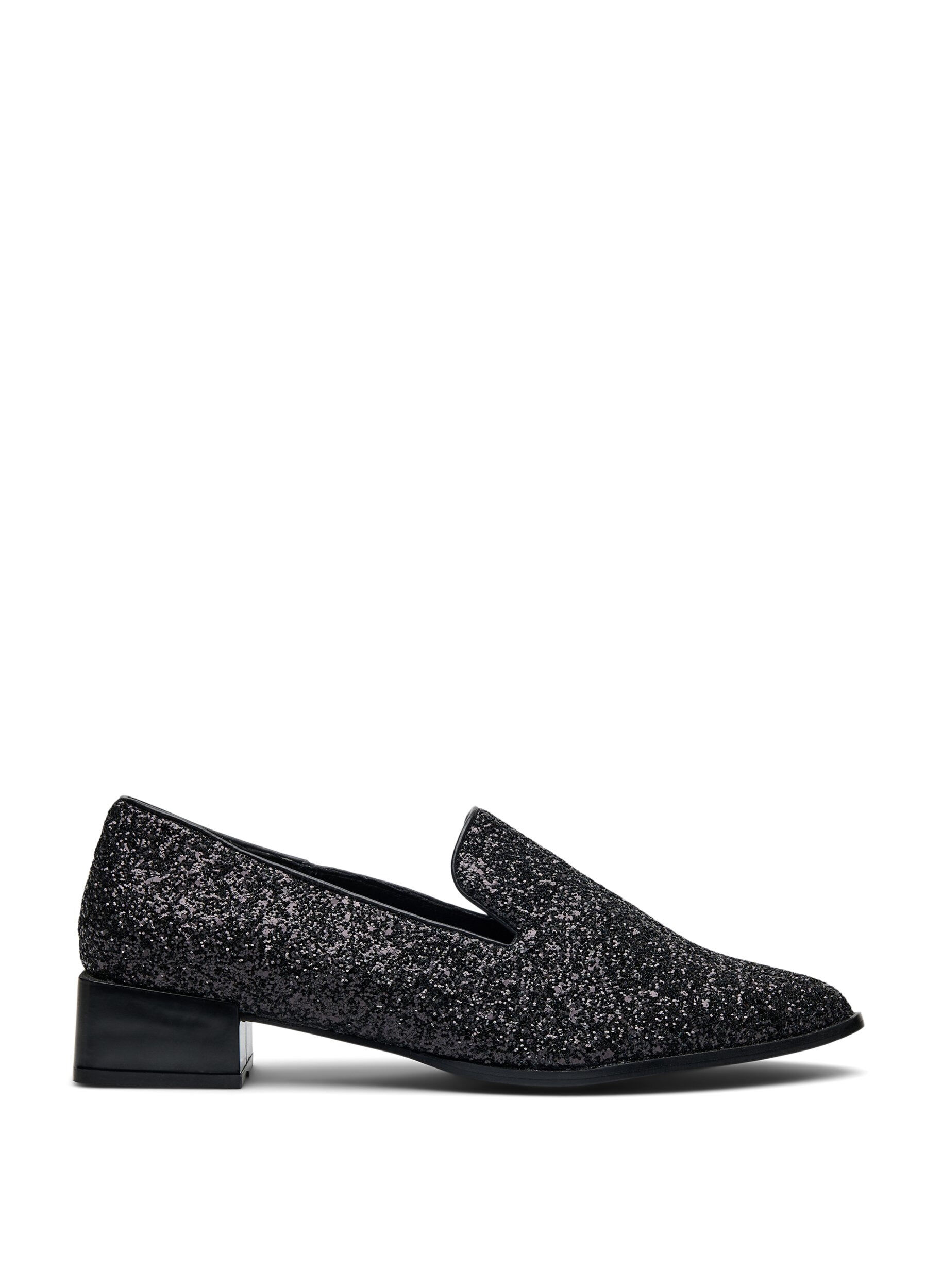 Wide fit - Loafers med glitter