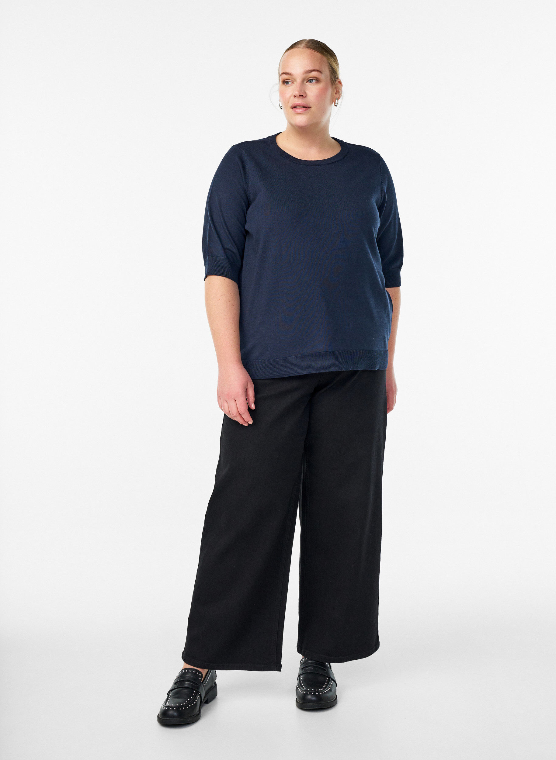 ZizziFinstickad blus med korta &auml;rmar, Bl&aring;, Model image number 1