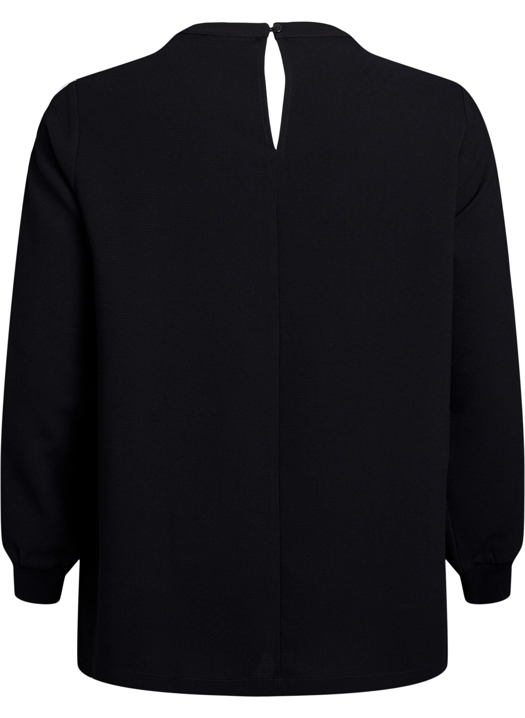 Zizzi Blus med randdetaljer p&aring; &auml;rmarna, Svart, Packshot image number 1