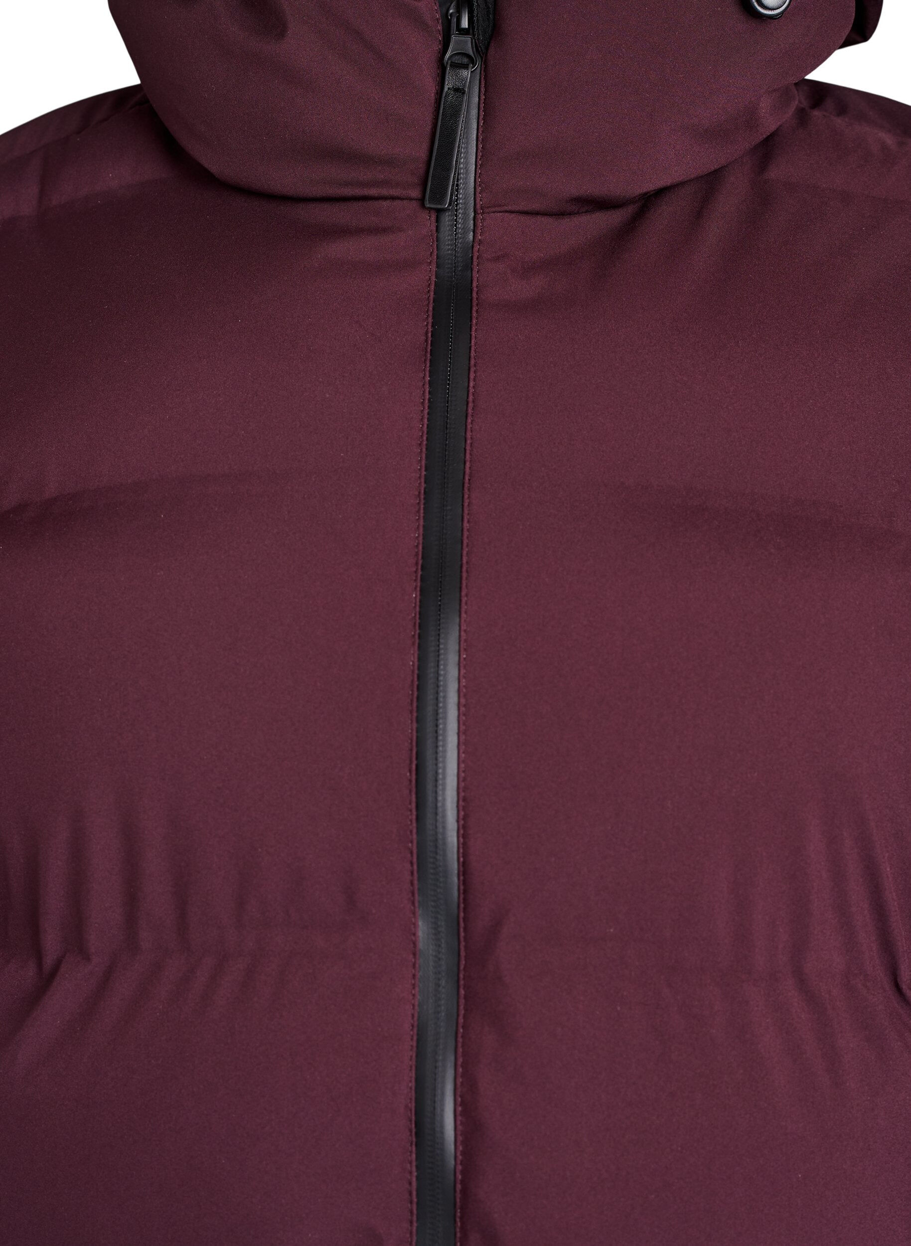 Zizzi L&aring;ng puffervinterjacka med huva, M&ouml;rk Bordeaux, Packshot image number 2