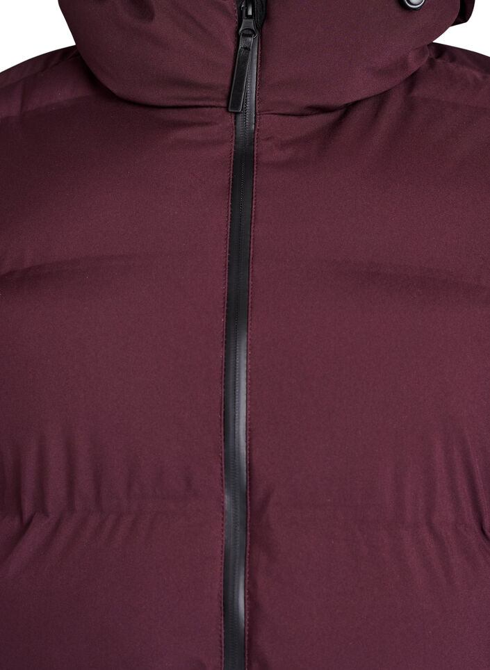 Lång puffervinterjacka med huva, Mörk Bordeaux, Packshot image number 2