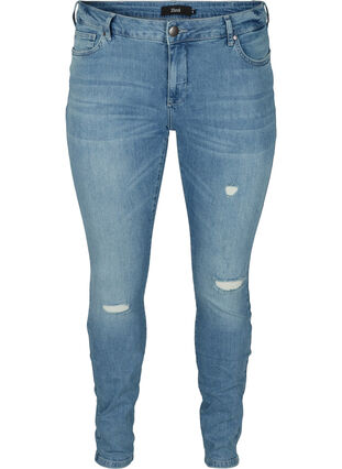 Extra slim Sanna jeans med slitna detaljer, Light blue denim, Packshot image number 0