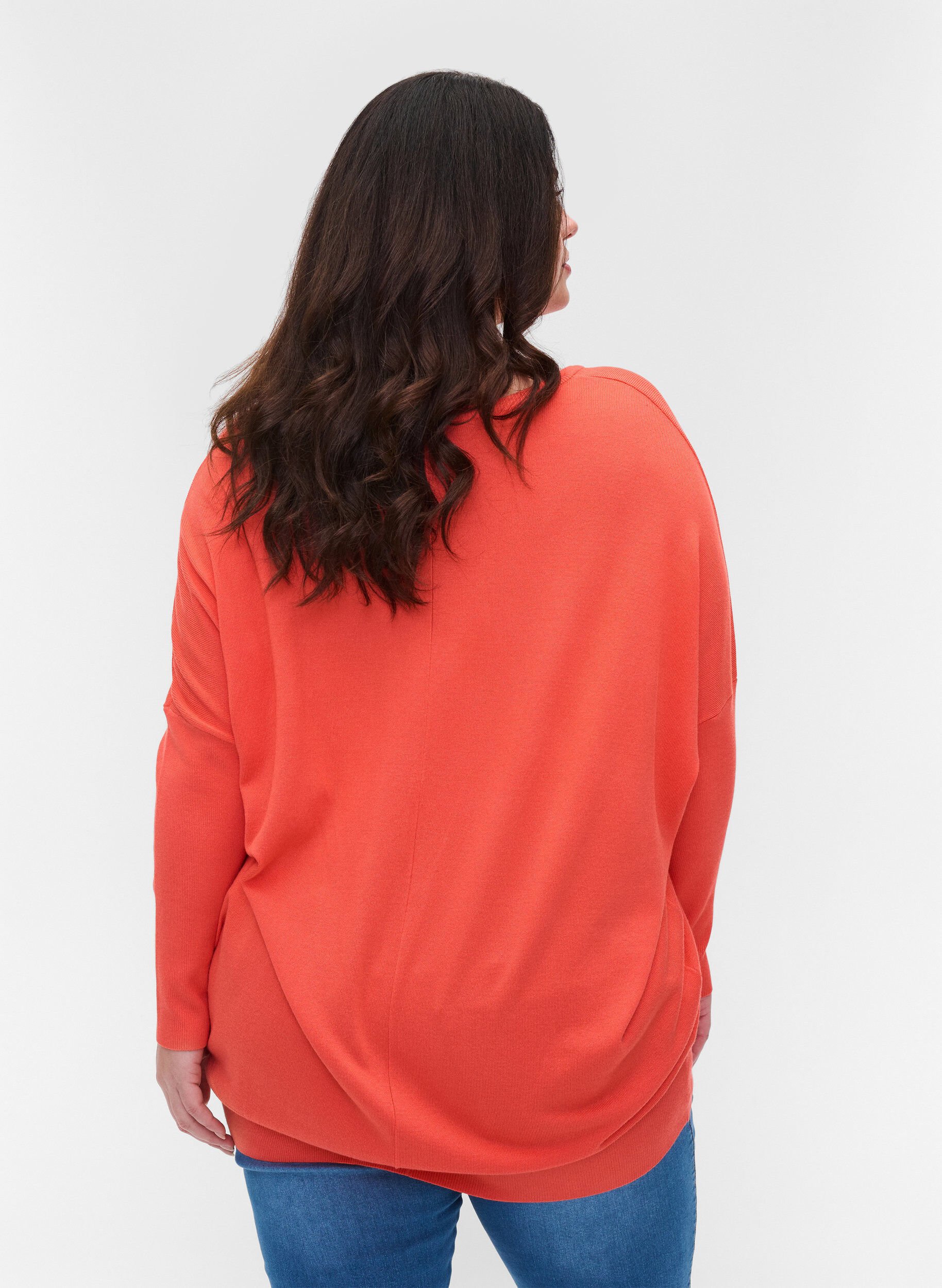 Zizzi Stickad blus, Living Coral, Model image number 1
