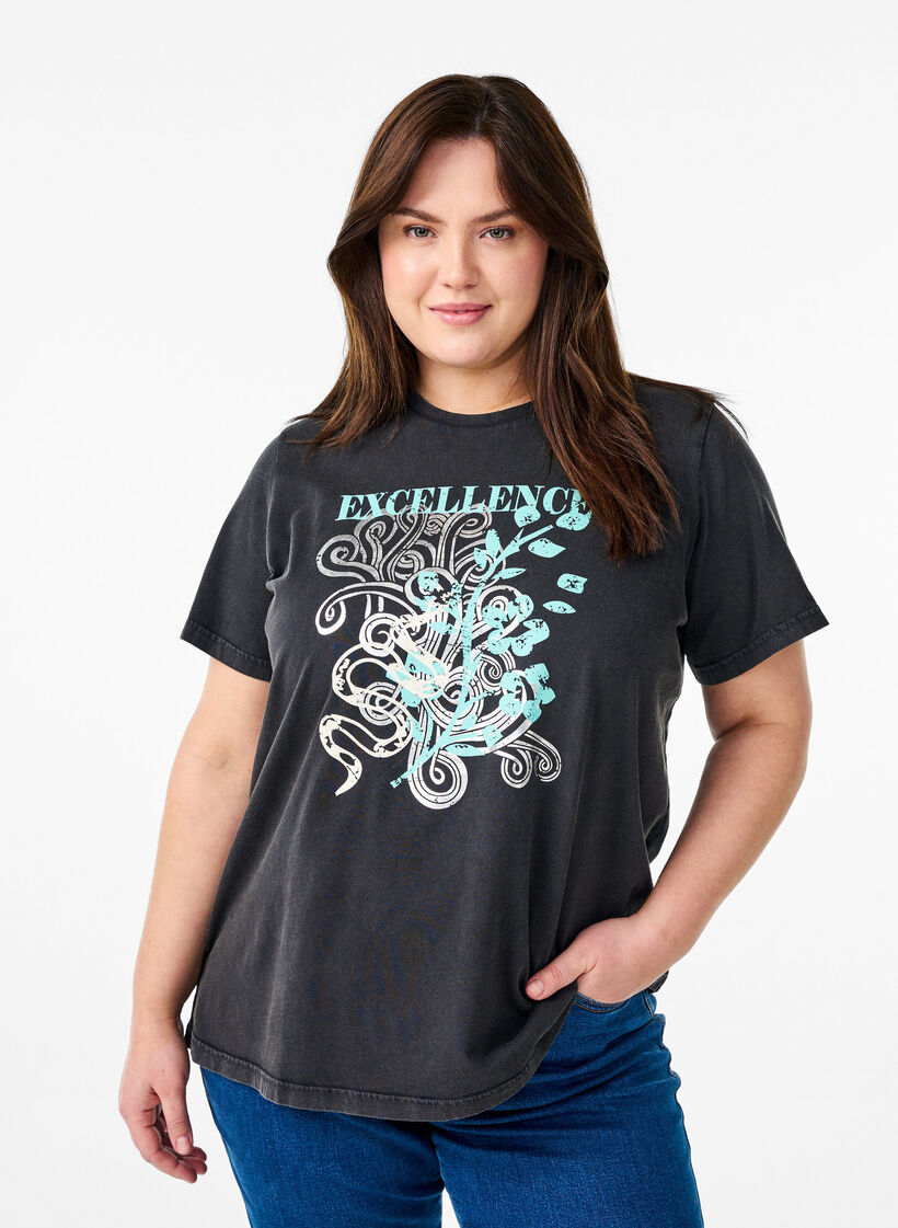 T-shirt i ekologisk bomull med coolt tryck, Grå, Model image number 0