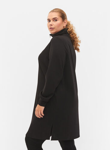 Sweatshirtklänning med hög krage, Black, Model image number 1