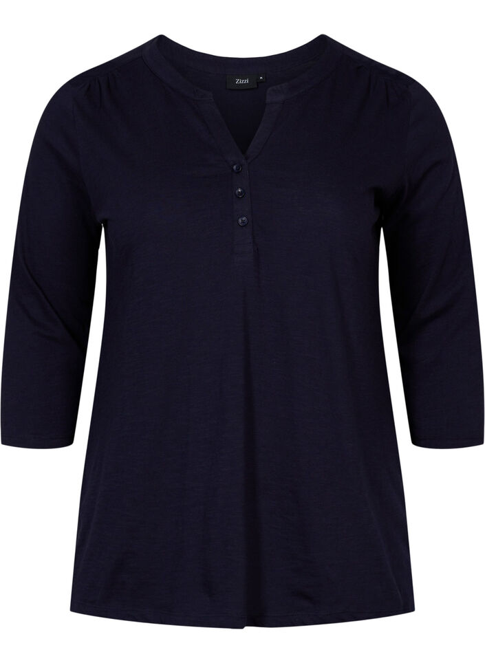 Blus i bomull med 3/4-ärmar, Night Sky, Packshot image number 0