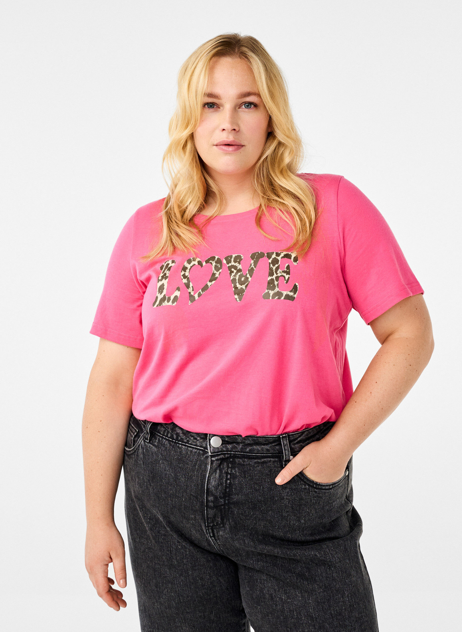 Zizzi FLASH - T-shirt med tryck, Rosa, Model image number 0