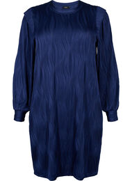 Långärmad klänning med strukturmönster, Maritime Blue