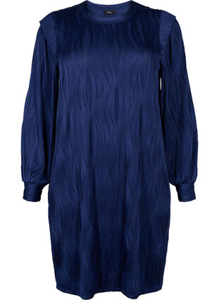 Långärmad klänning med strukturmönster, Maritime Blue, Packshot image number 0