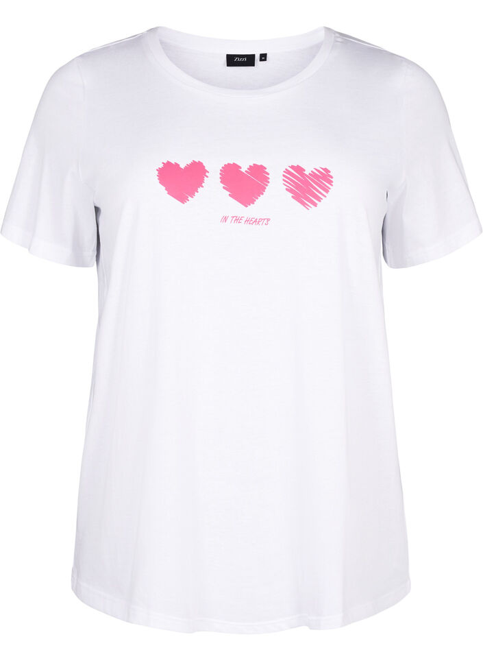 T-shirt i bomull med rund halsringning och tryck, B. White W. Hearts, Packshot image number 0