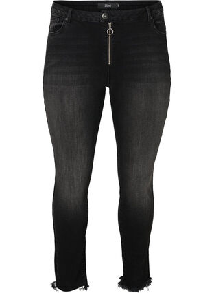 Cropped Nille jeans med rå kanter, Dark Grey Denim, Packshot image number 0