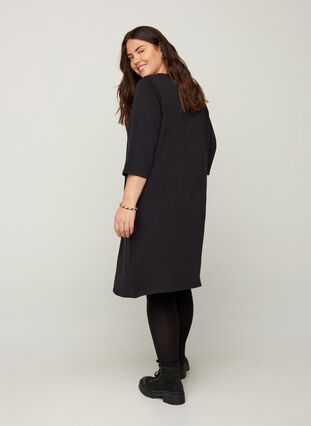 Sweatklänning i bomull med fickor och A-form, Black, Model image number 1