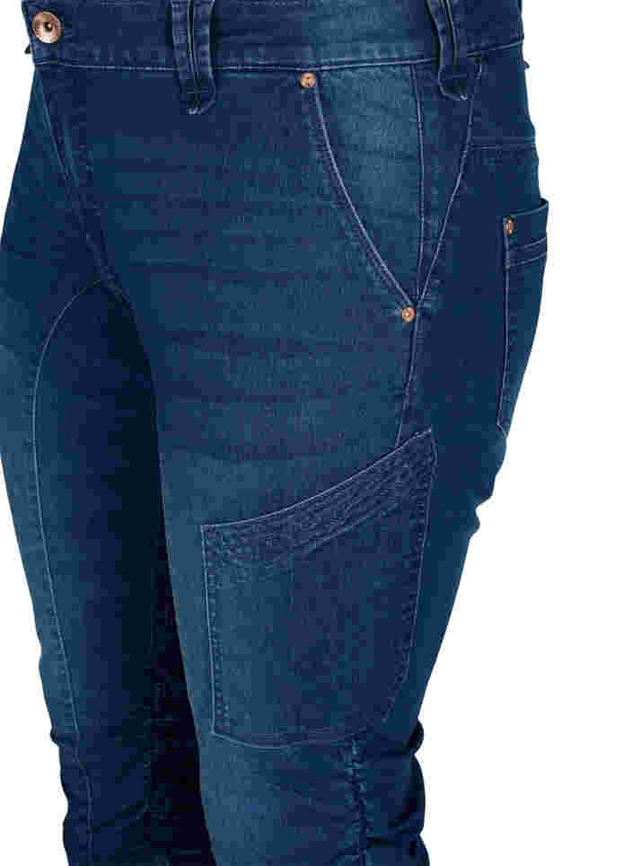 Slim fit capri-jeans med fickor, Dark blue denim, Packshot image number 2