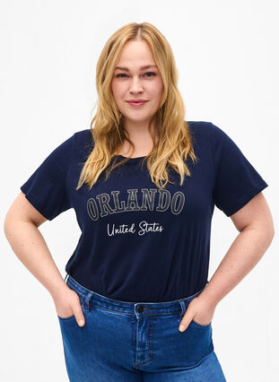 T-shirt i bomull med text, Navy B. Orlando, Model image number 0