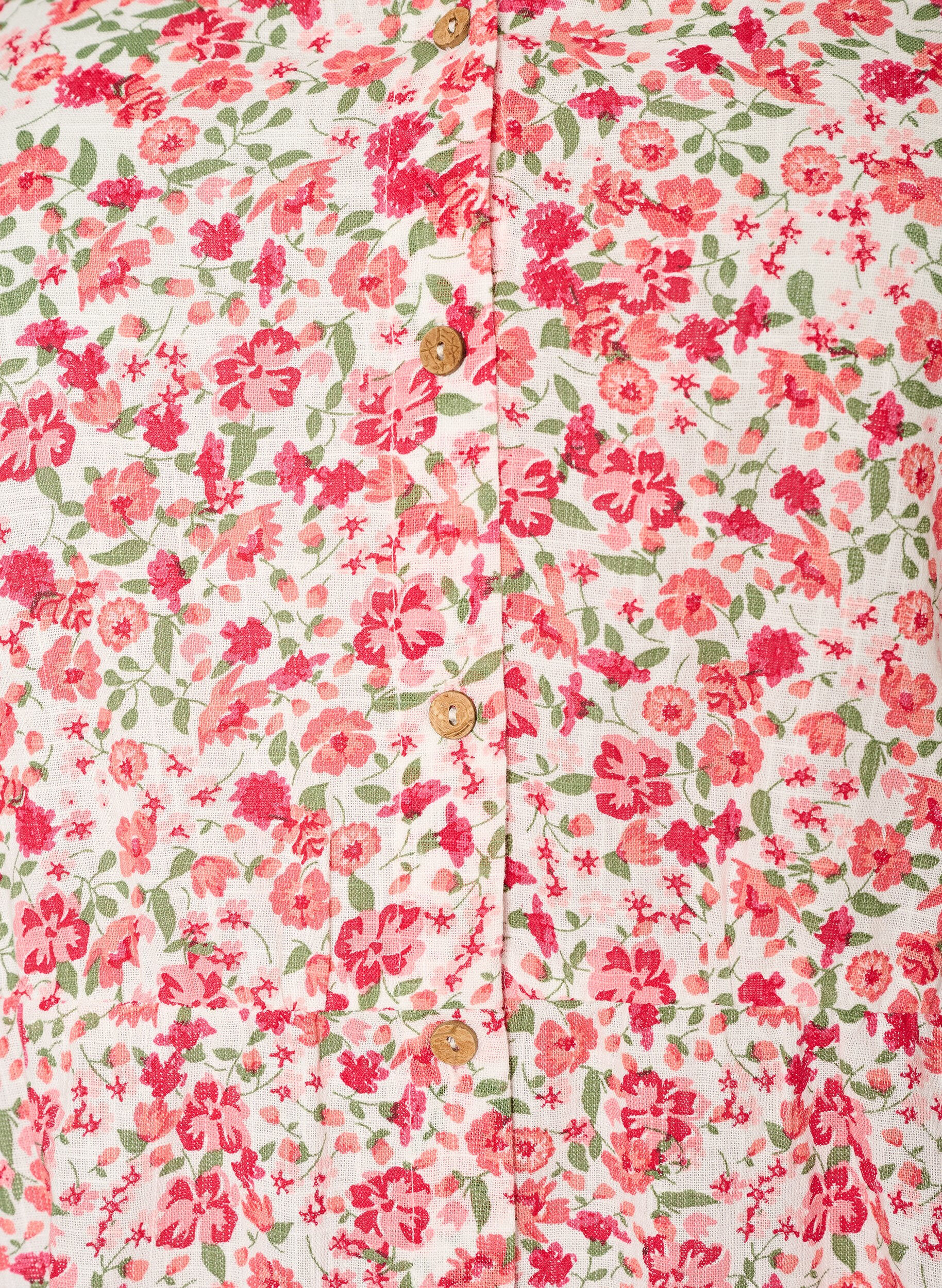 ZizziKort kl&auml;nning i bomull med blommigt m&ouml;nster, R&ouml;d, Packshot image number 2