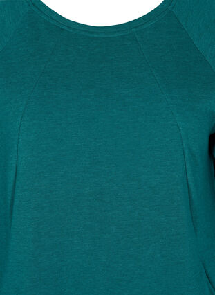 Kampanjvara – Sweatshirtklänning i bomull med fickor och 3/4-ärmar, Teal Green Melange, Packshot image number 2