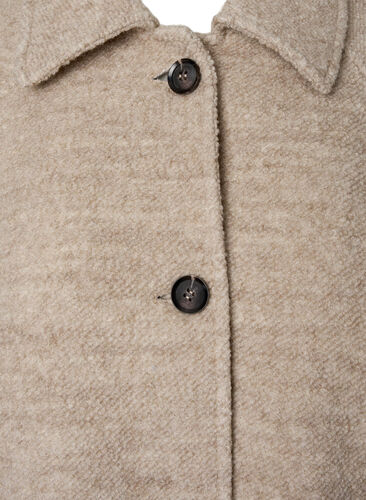 Pläderad bouclé-kappa med knappar, Simply Taupe, Packshot image number 3