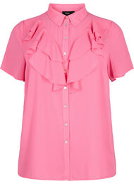 Kortärmad skjortblus med volanger, Pink Power