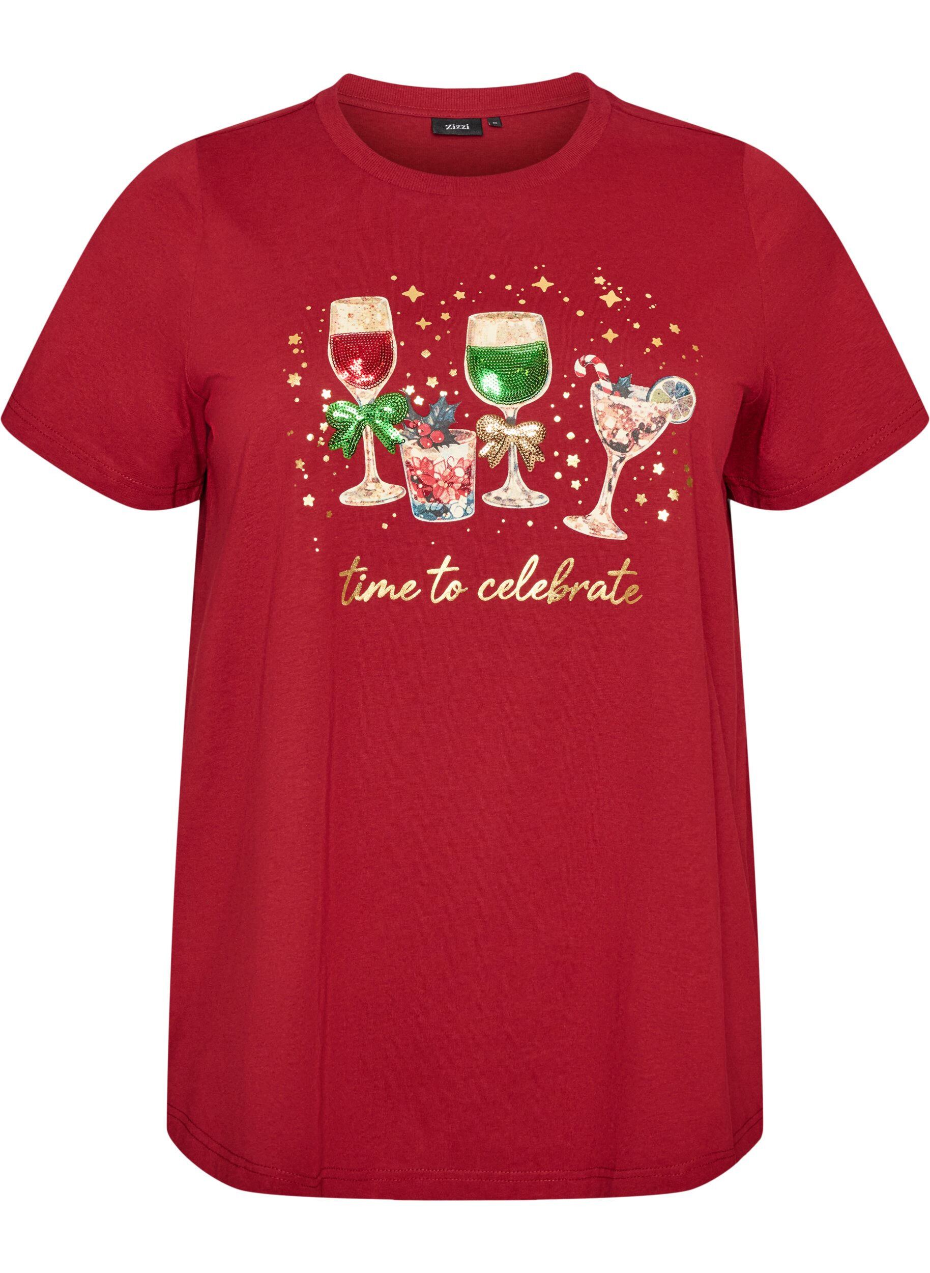 ZizziJul-t-shirt i ekologisk bomull, R&ouml;d, Packshot image number 0