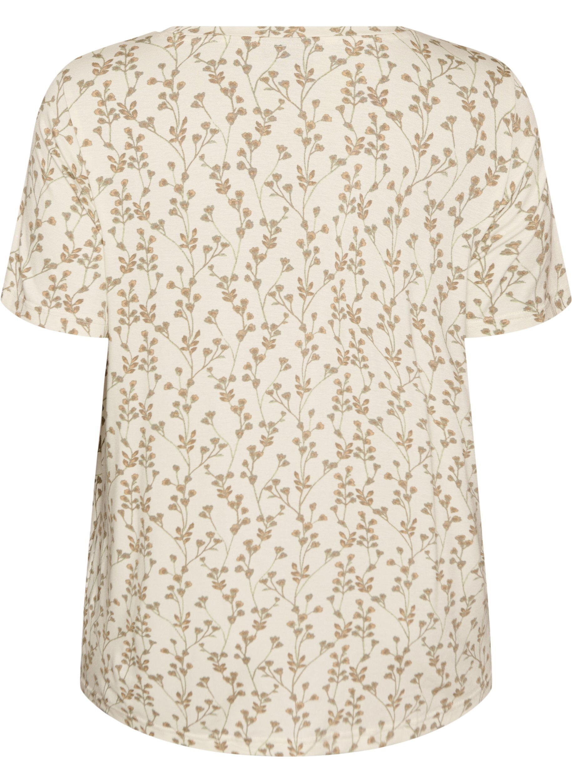 Zizzi T-shirt med blommigt tryck, Vanilla, Packshot image number 1