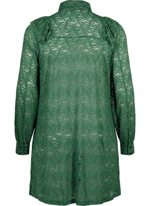Skjortklänning med spets och volanger, Hunter Green, Packshot image number 1