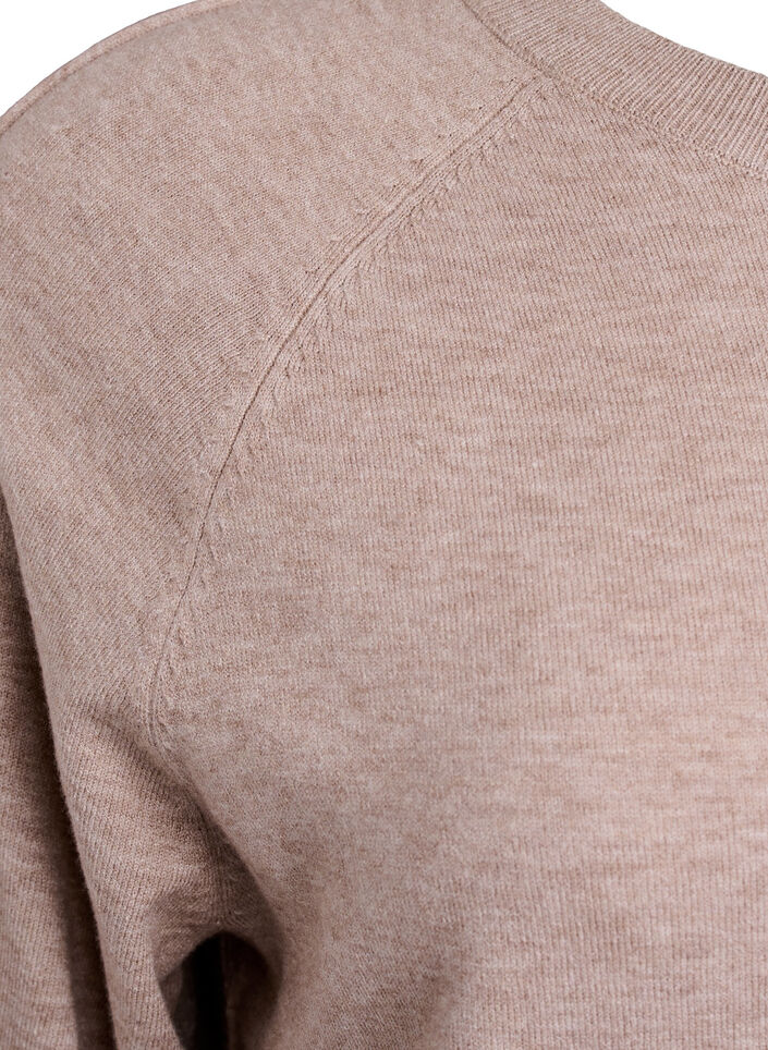 Stickad blus med mittsöm och raglanärmar, Beige, Packshot image number 3