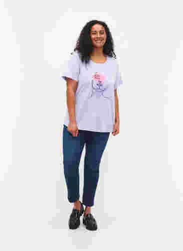 T-shirt i bomull med rund hals och tryck, Lavender FACE, Model image number 2