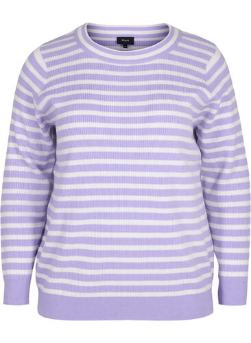 Randig ribbstickad tröja, Lavender Comb., Packshot image number 0
