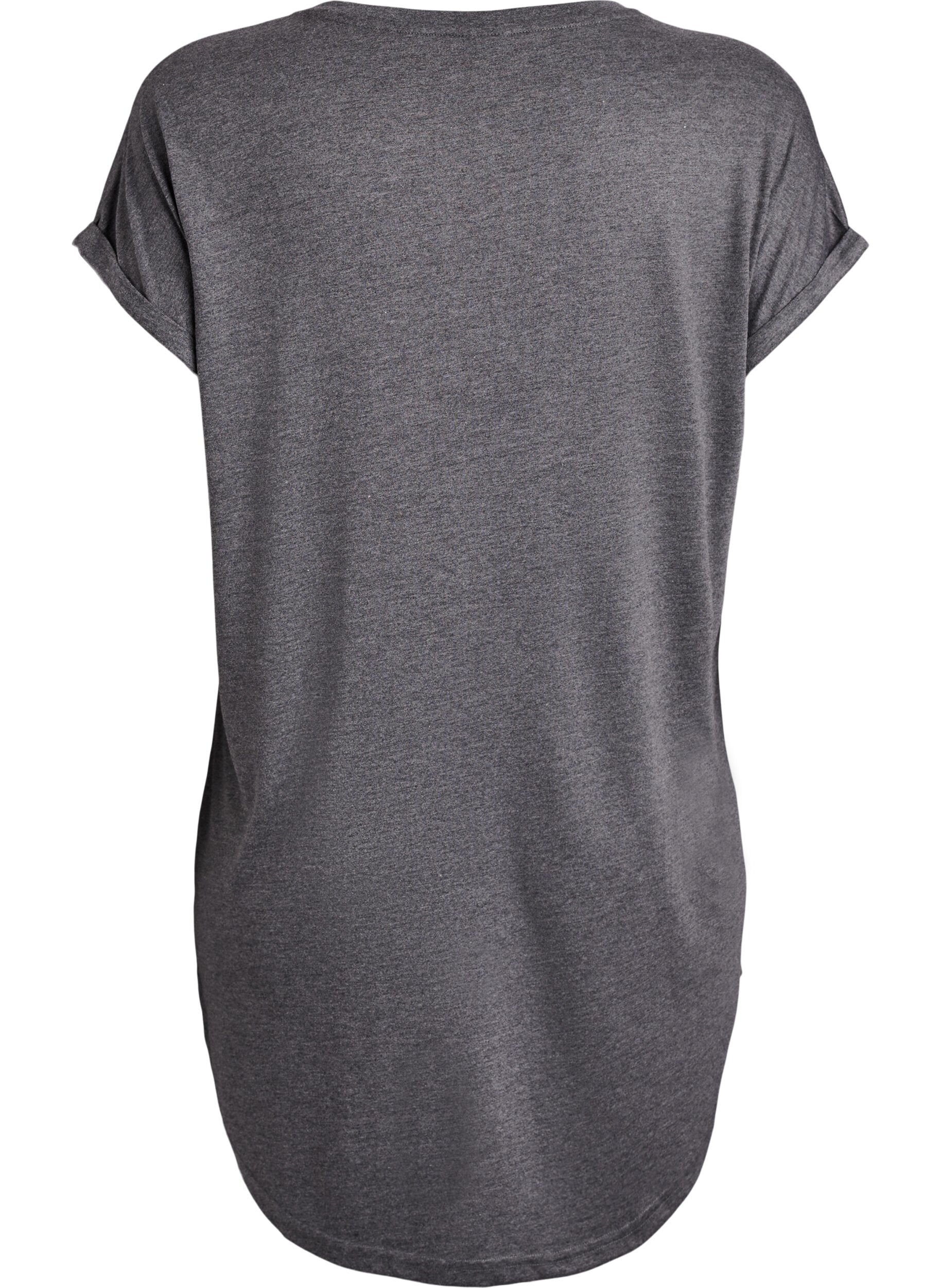 Zizzi Kort&auml;rmat nattlinne med texttryck, Svart, Packshot image number 1