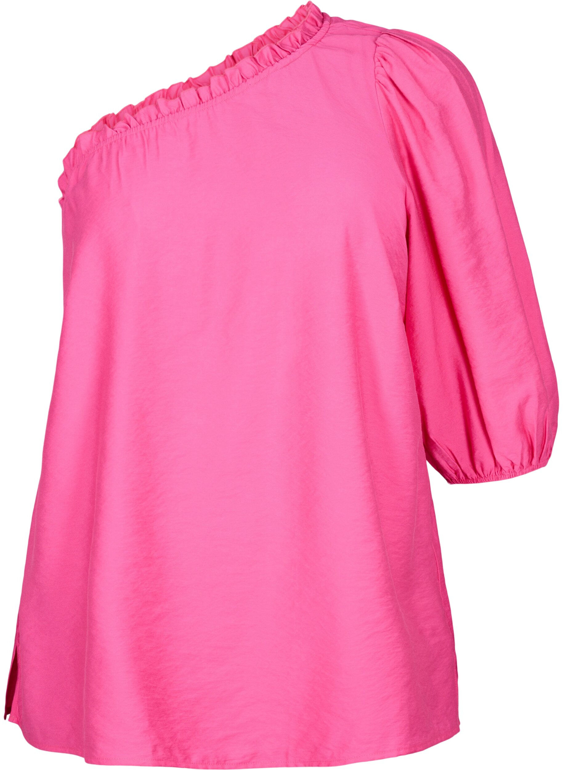 Zizzi One-shoulder blus i viskos, Rosa, Packshot image number 0