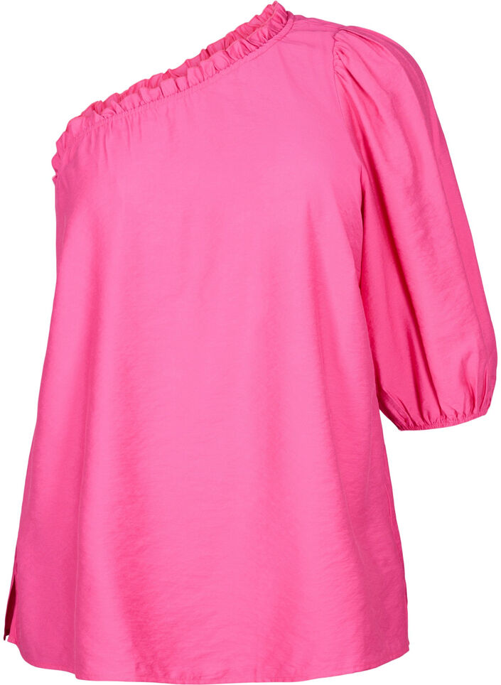 One-shoulder blus i viskos, Rosa, Packshot image number 0