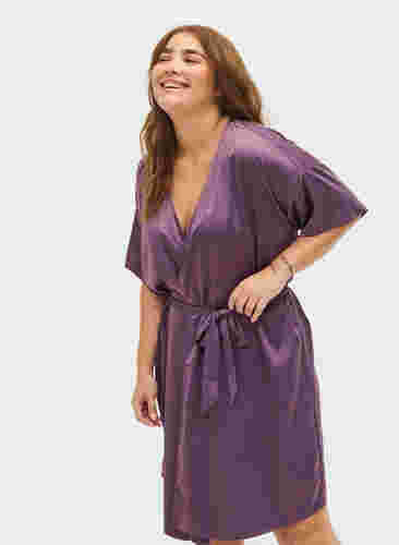 Morgonrock med korta ärmar, Vintage Violet, Model image number 2