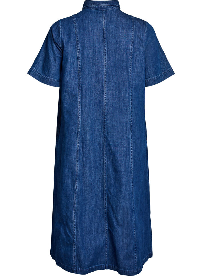 Jeansskjortkl&auml;nning i midil&auml;ngd, Bl&aring;, Packshot image number 1