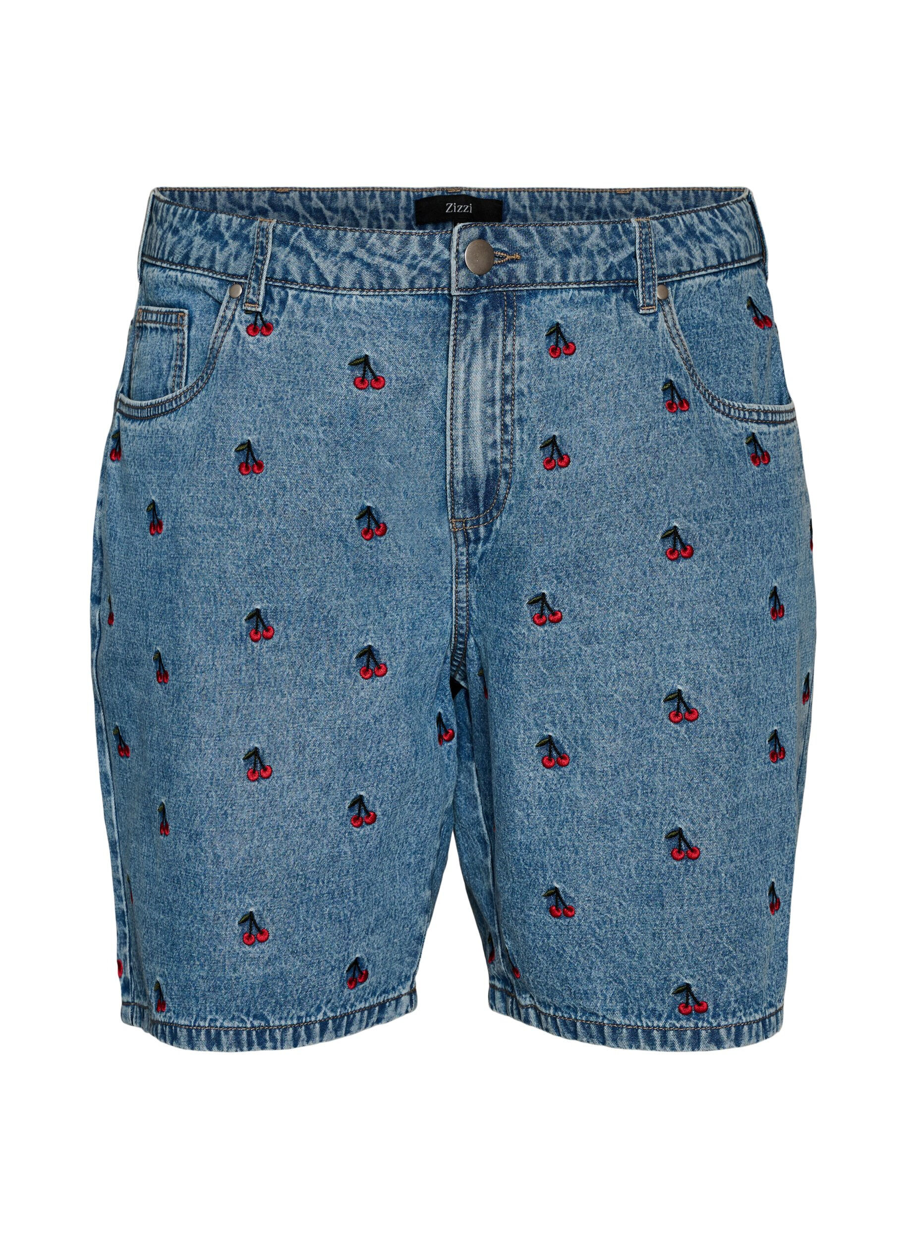 Zizzi Broderade jeansshorts, Bl&aring;, Packshot image number 0